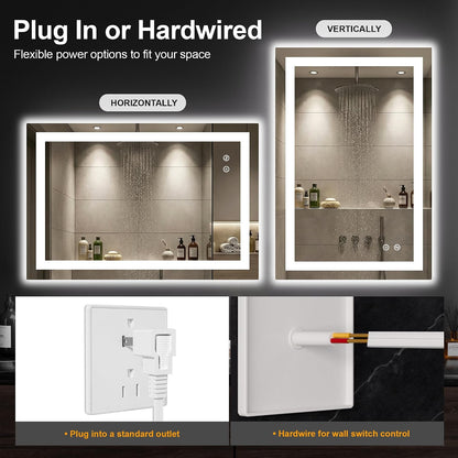 30x50 LED Bathroom Mirror with Lights, Lighted Vanity Mirror for Wall