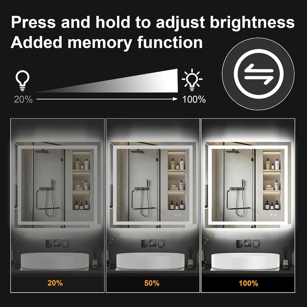 30x50 LED Bathroom Mirror with Lights, Lighted Vanity Mirror for Wall