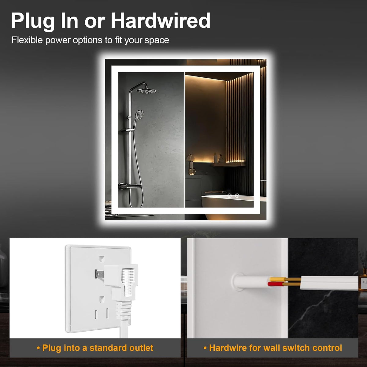 30x50 LED Bathroom Mirror with Lights, Lighted Vanity Mirror for Wall