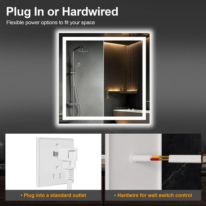 30x50 LED Bathroom Mirror with Lights, Lighted Vanity Mirror for Wall