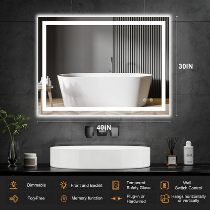 30x50 LED Bathroom Mirror with Lights, Lighted Vanity Mirror for Wall