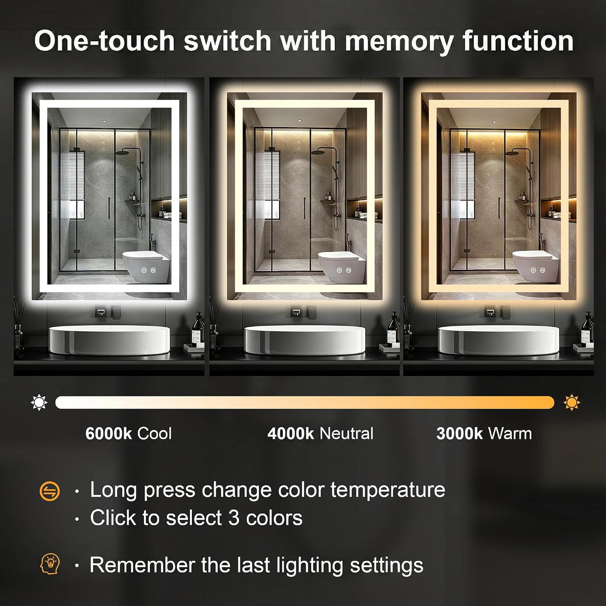 30x50 LED Bathroom Mirror with Lights, Lighted Vanity Mirror for Wall