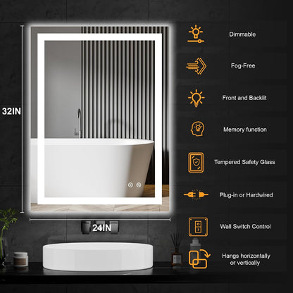 30x50 LED Bathroom Mirror with Lights, Lighted Vanity Mirror for Wall