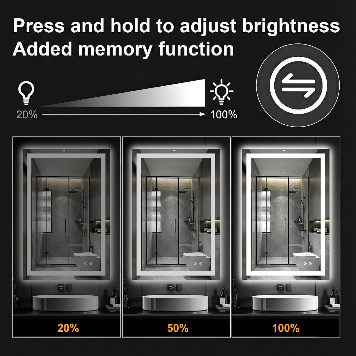 30x50 LED Bathroom Mirror with Lights, Lighted Vanity Mirror for Wall