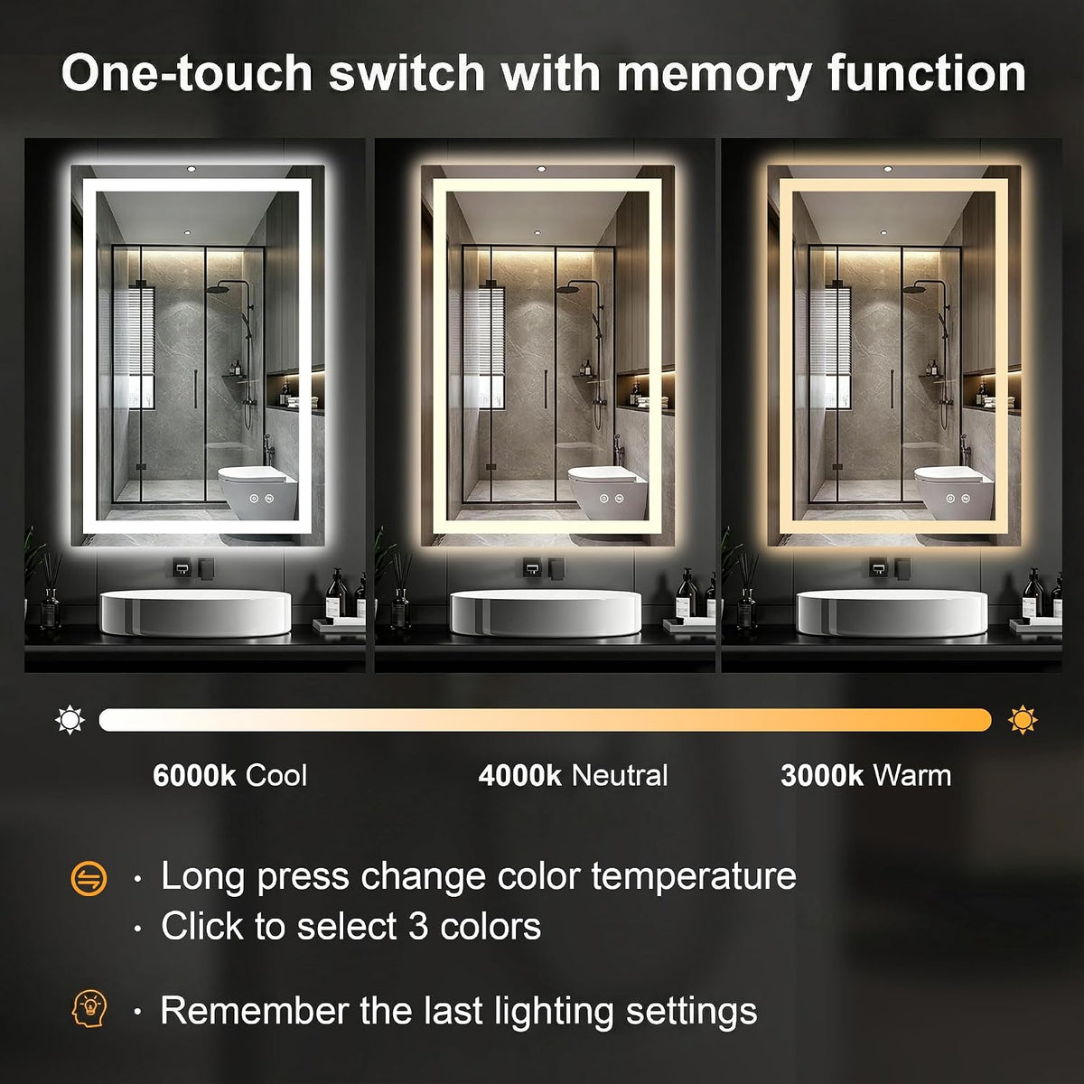 30x50 LED Bathroom Mirror with Lights, Lighted Vanity Mirror for Wall