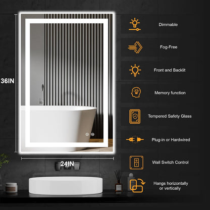30x50 LED Bathroom Mirror with Lights, Lighted Vanity Mirror for Wall