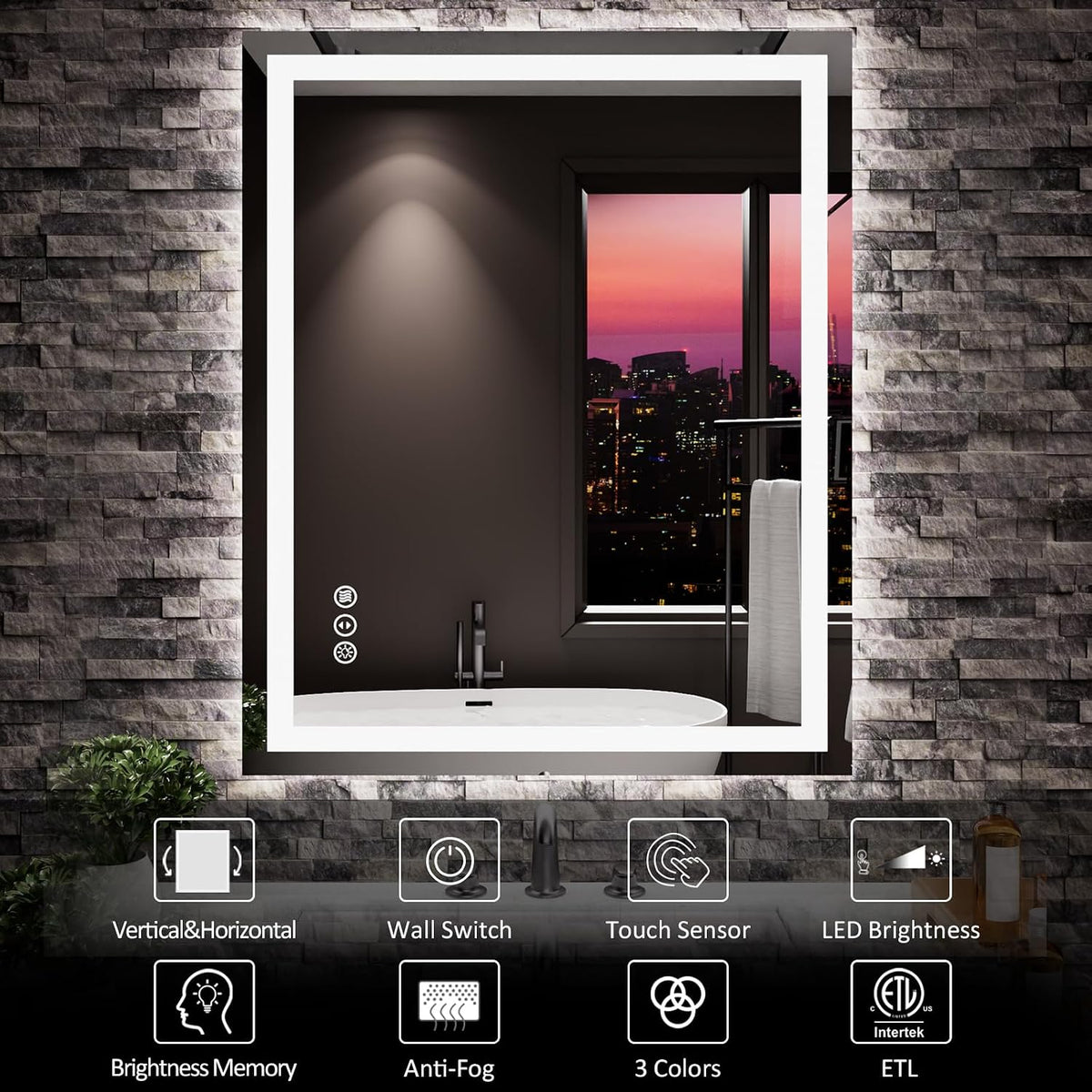 LED Bathroom Mirror 24"X36" with Front Light and Backlit - Colors B