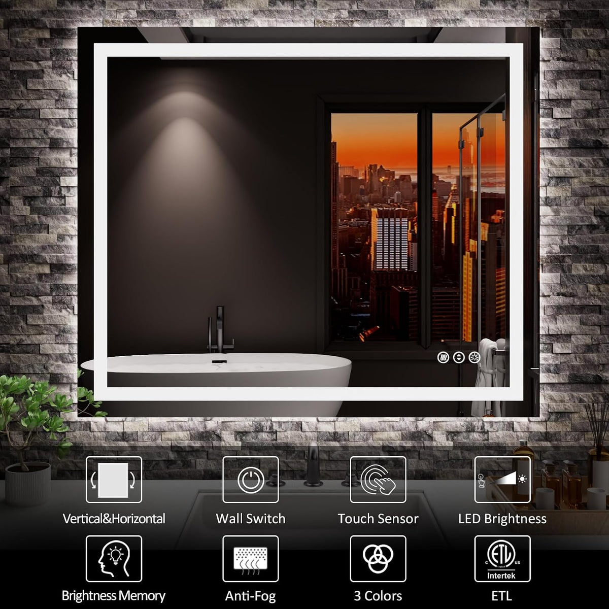 LED Bathroom Mirror 24"X36" with Front Light and Backlit - Colors B