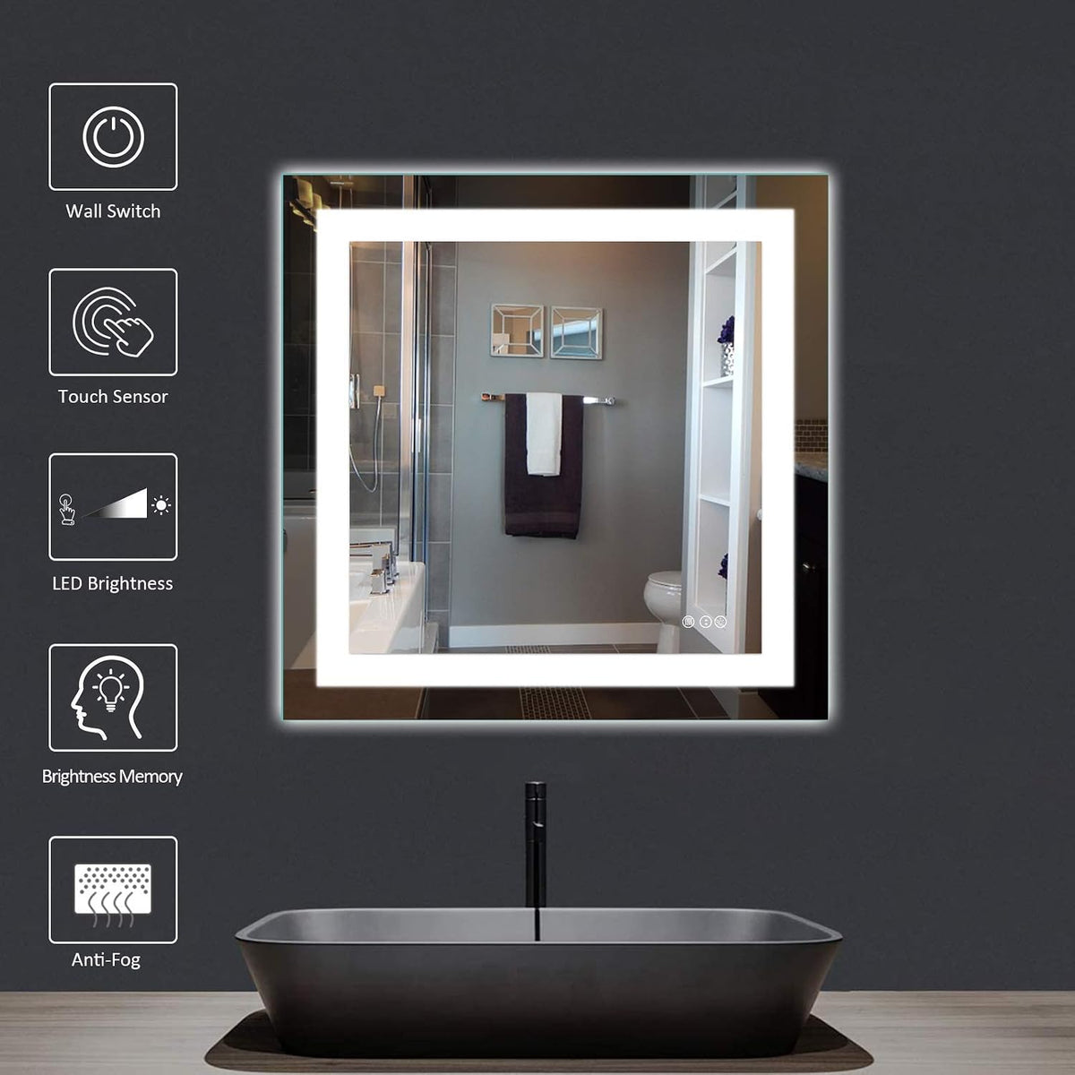 LED Bathroom Mirror 24"X36" with Front Light and Backlit - Colors B