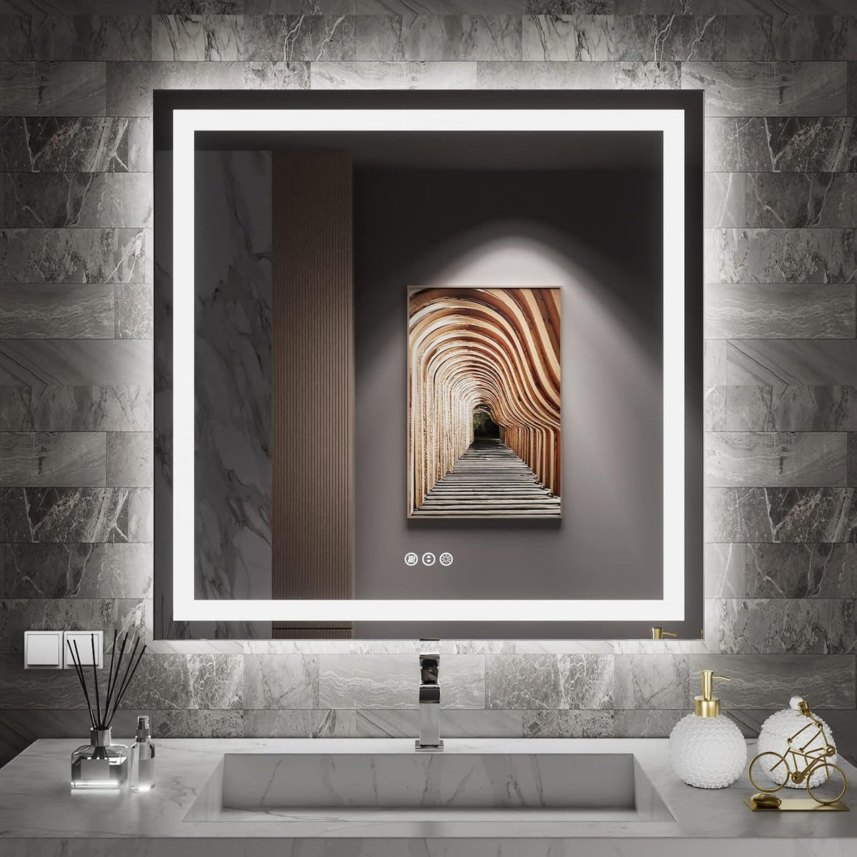 LED Bathroom Mirror 24"X36" with Front Light and Backlit - Colors B