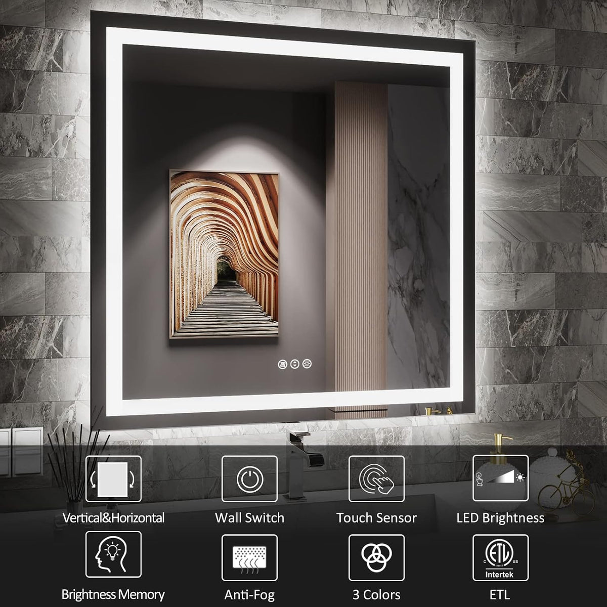 LED Bathroom Mirror 24"X36" with Front Light and Backlit - Colors B
