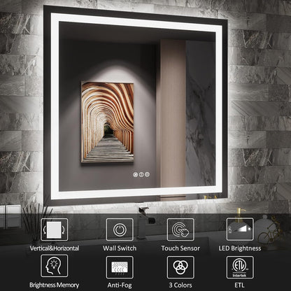 LED Bathroom Mirror 24"X36" with Front Light and Backlit - Colors B