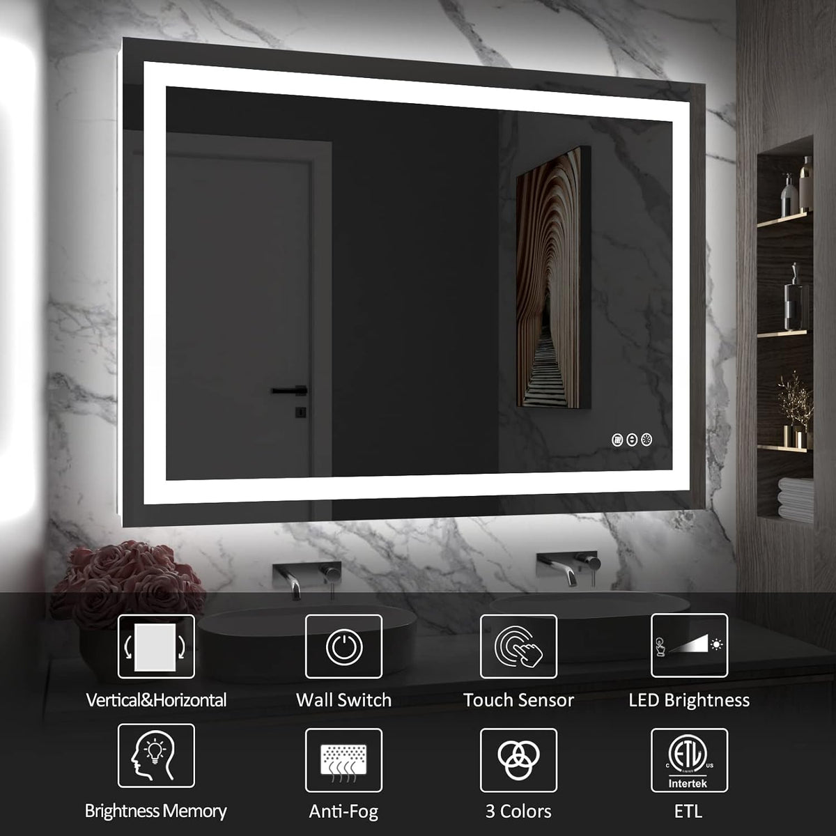 LED Bathroom Mirror 24"X36" with Front Light and Backlit - Colors B