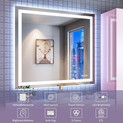 LED Bathroom Mirror 24"X36" with Front Light and Backlit - Colors B
