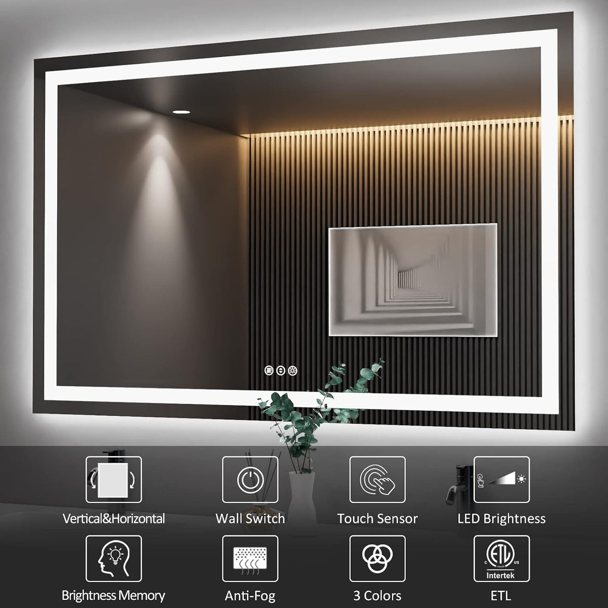 LED Bathroom Mirror 24"X36" with Front Light and Backlit - Colors B