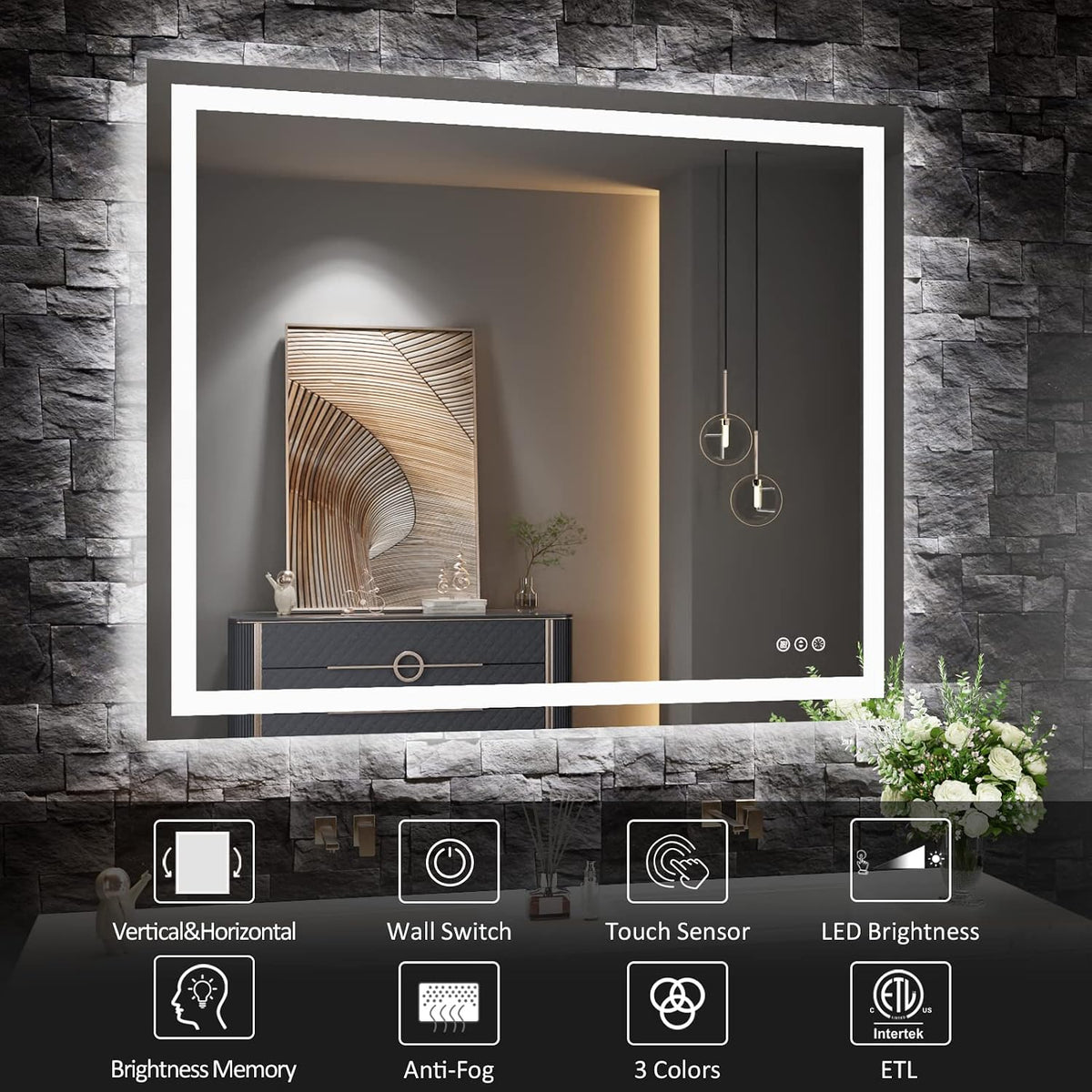 LED Bathroom Mirror 24"X36" with Front Light and Backlit - Colors B