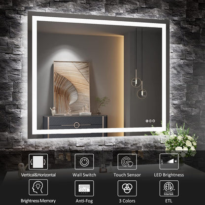 LED Bathroom Mirror 24"X36" with Front Light and Backlit - Colors B