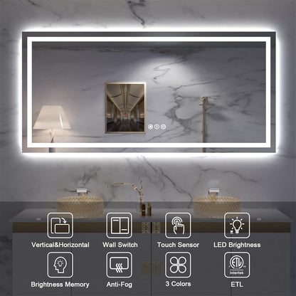 LED Bathroom Mirror 24"X36" with Front Light and Backlit - Colors B