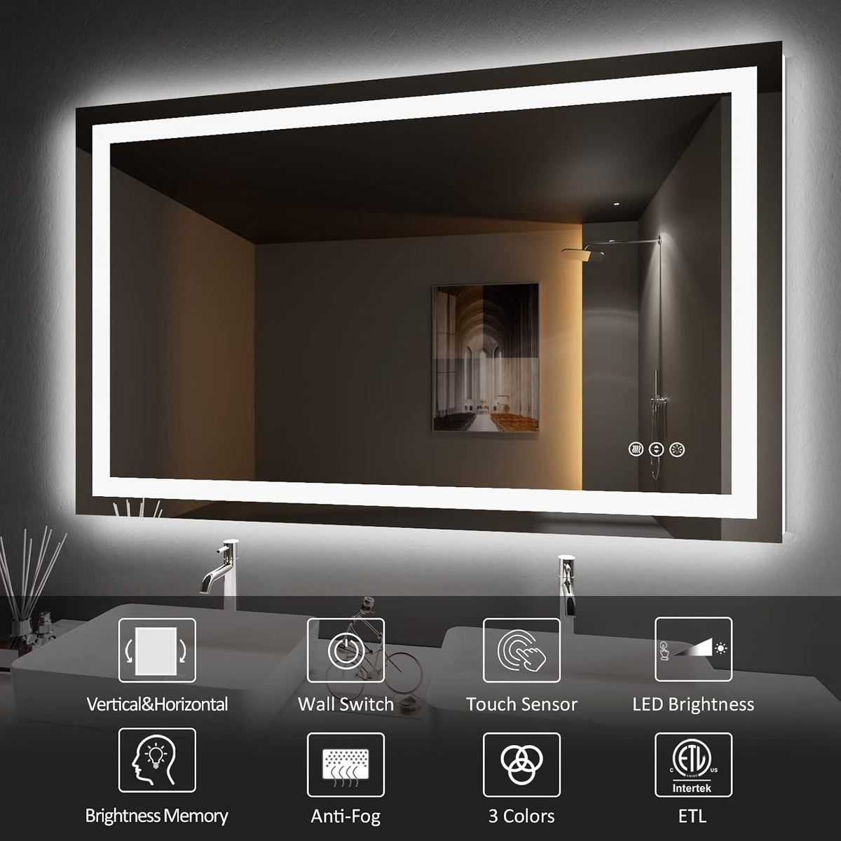 LED Bathroom Mirror 24"X36" with Front Light and Backlit - Colors B