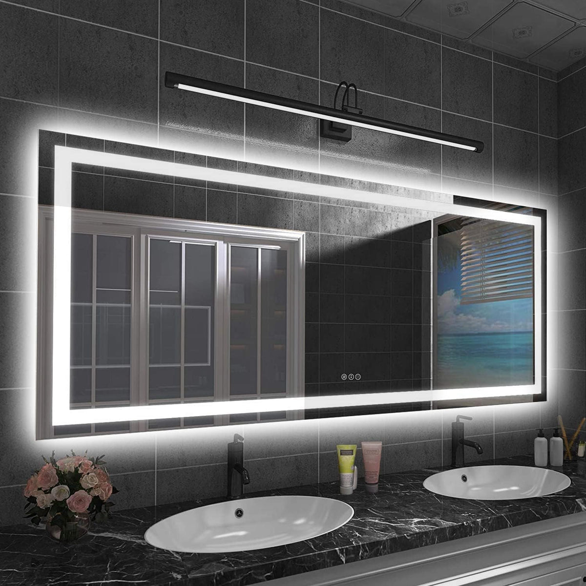 LED Bathroom Mirror 24"X36" with Front Light and Backlit - Colors B