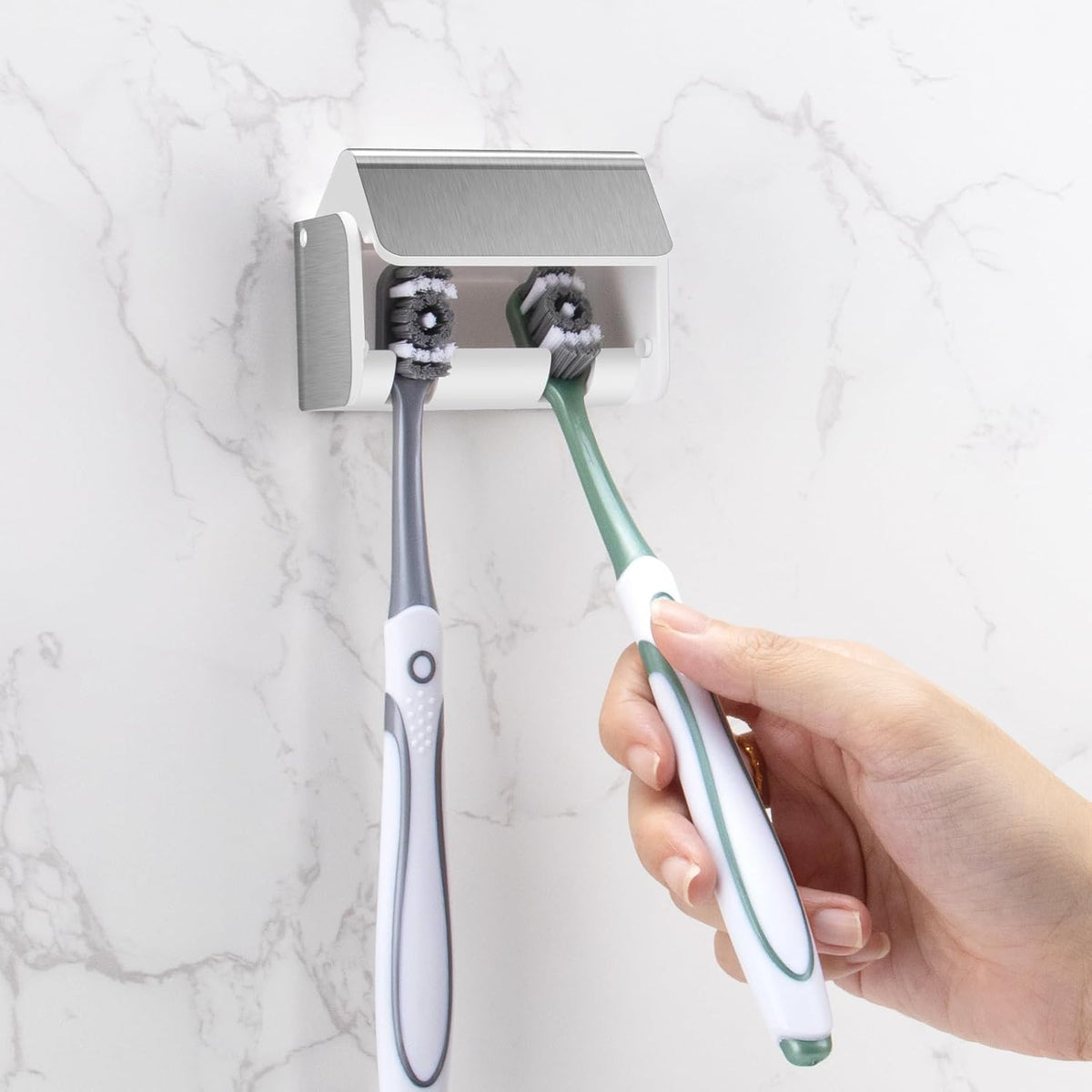 2 PCS Toothbrush Holders Wall Mounted with Cover (2, Transparent Black)