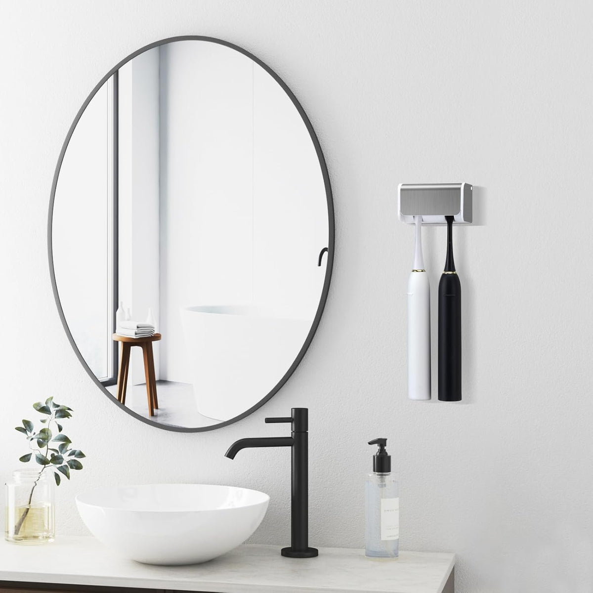 2 PCS Toothbrush Holders Wall Mounted with Cover (2, Transparent Black)