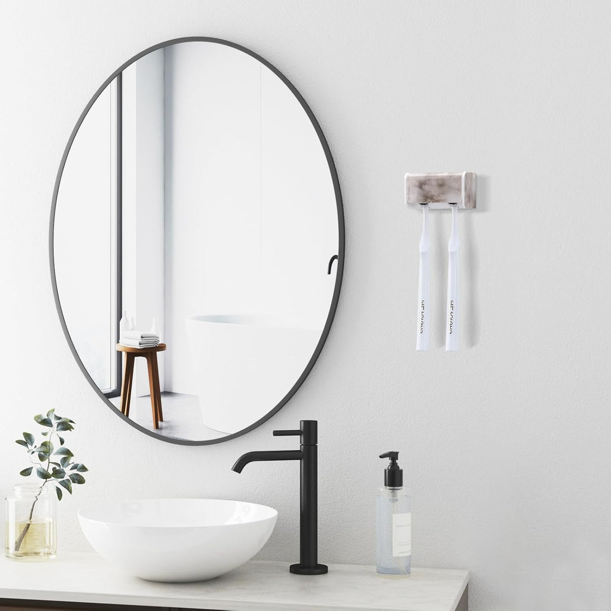 2 PCS Toothbrush Holders Wall Mounted with Cover (2, Transparent Black)