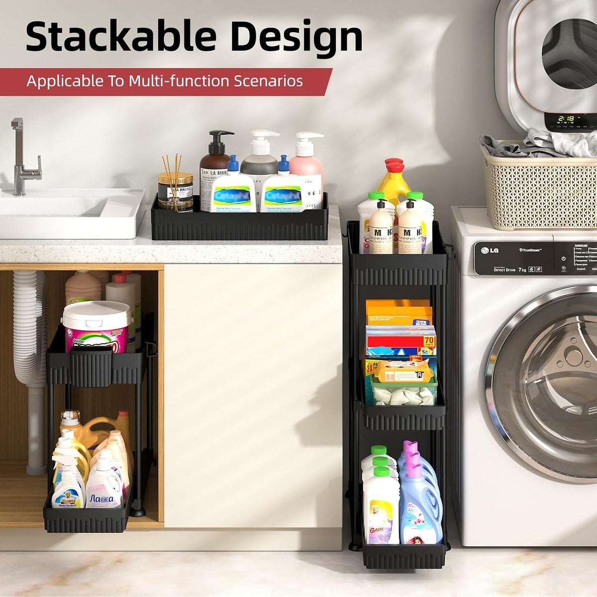 4-Pack 2-Tier Under Sink Organizer with Pull Out Drawers