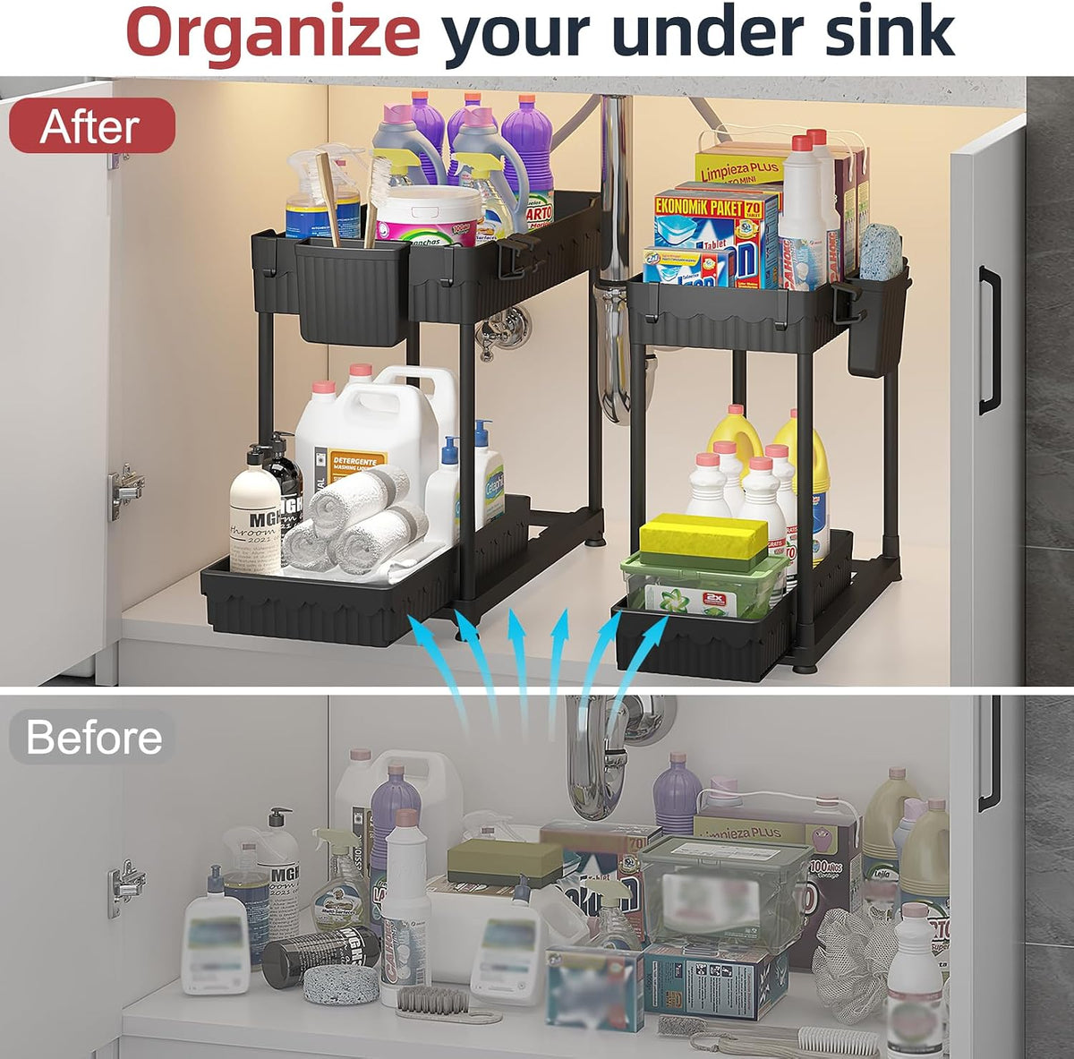 4-Pack 2-Tier Under Sink Organizer with Pull Out Drawers