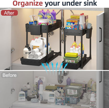 4-Pack 2-Tier Under Sink Organizer with Pull Out Drawers