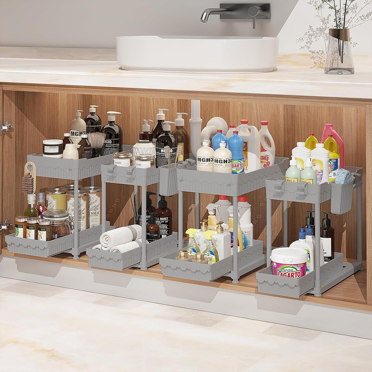 4-Pack 2-Tier Under Sink Organizer with Pull Out Drawers