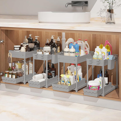 4-Pack 2-Tier Under Sink Organizer with Pull Out Drawers