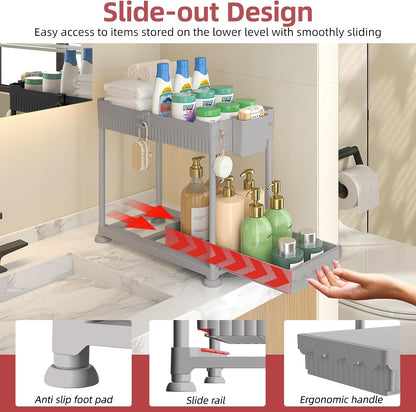 4-Pack 2-Tier Under Sink Organizer with Pull Out Drawers