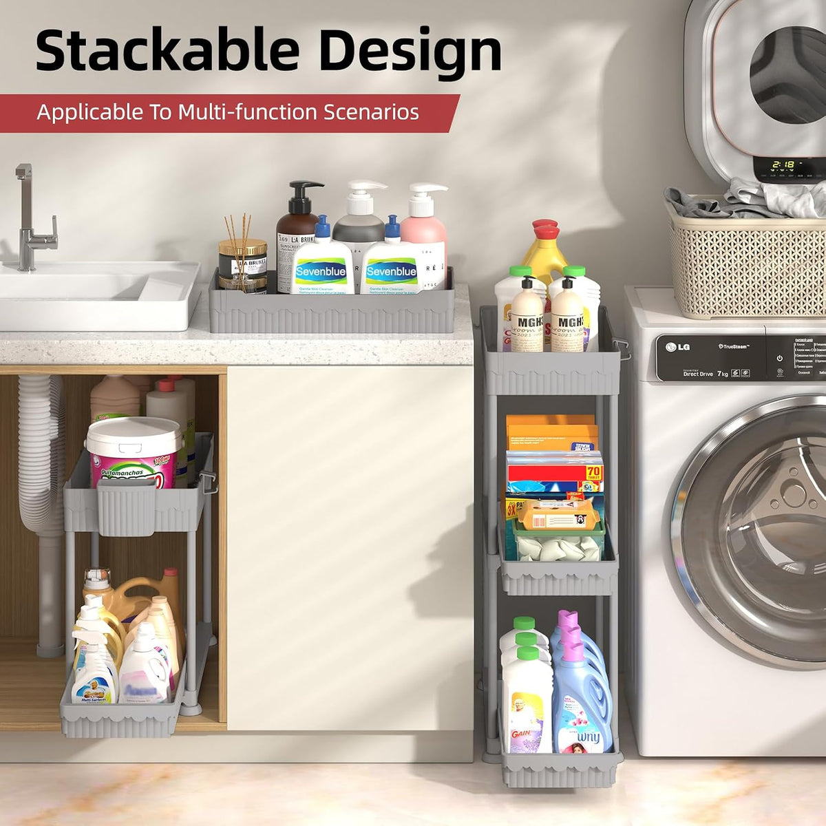4-Pack 2-Tier Under Sink Organizer with Pull Out Drawers