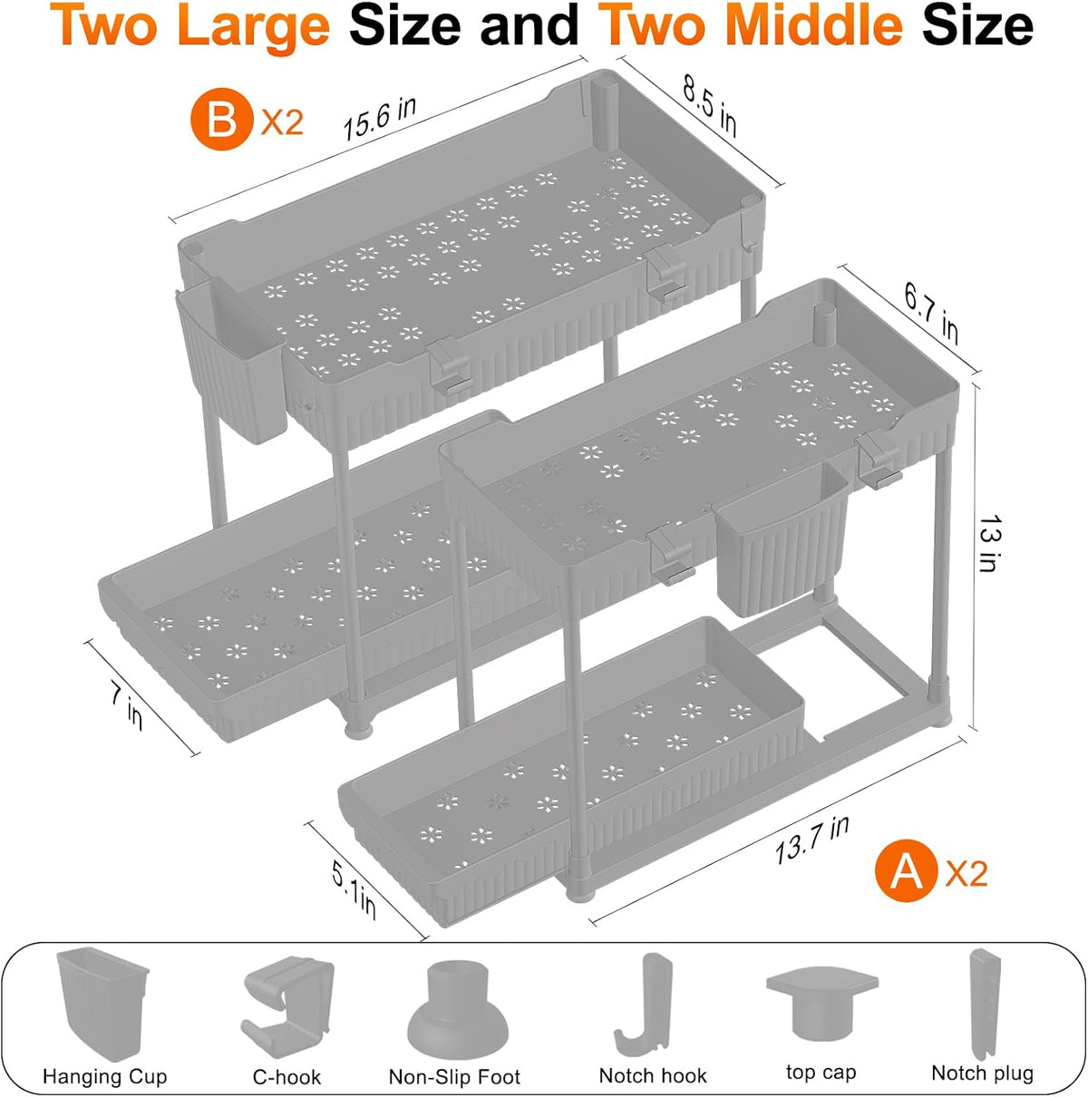 4-Pack 2-Tier Under Sink Organizer with Pull Out Drawers