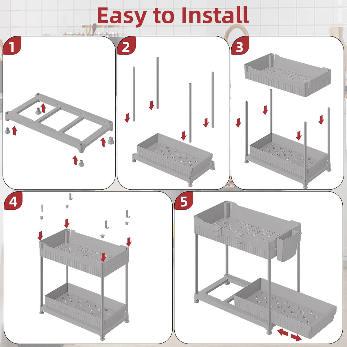 4-Pack 2-Tier Under Sink Organizer with Pull Out Drawers