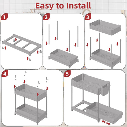 4-Pack 2-Tier Under Sink Organizer with Pull Out Drawers