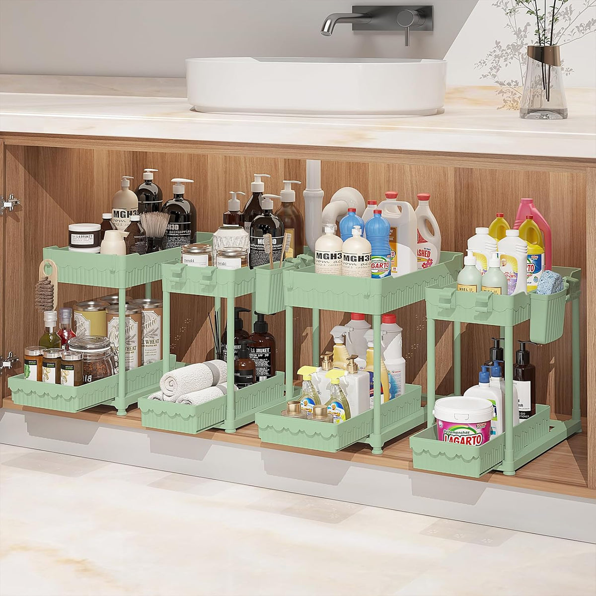 4-Pack 2-Tier Under Sink Organizer with Pull Out Drawers