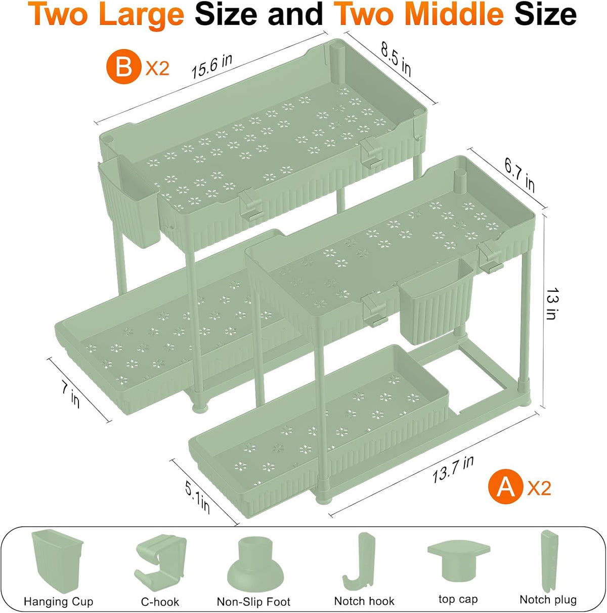 4-Pack 2-Tier Under Sink Organizer with Pull Out Drawers