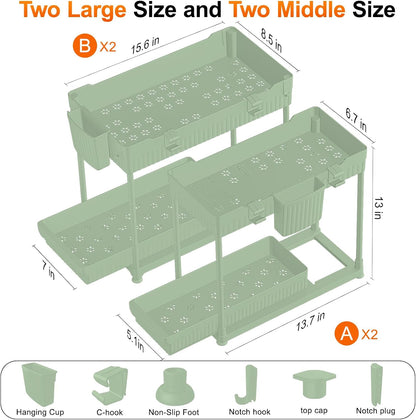 4-Pack 2-Tier Under Sink Organizer with Pull Out Drawers
