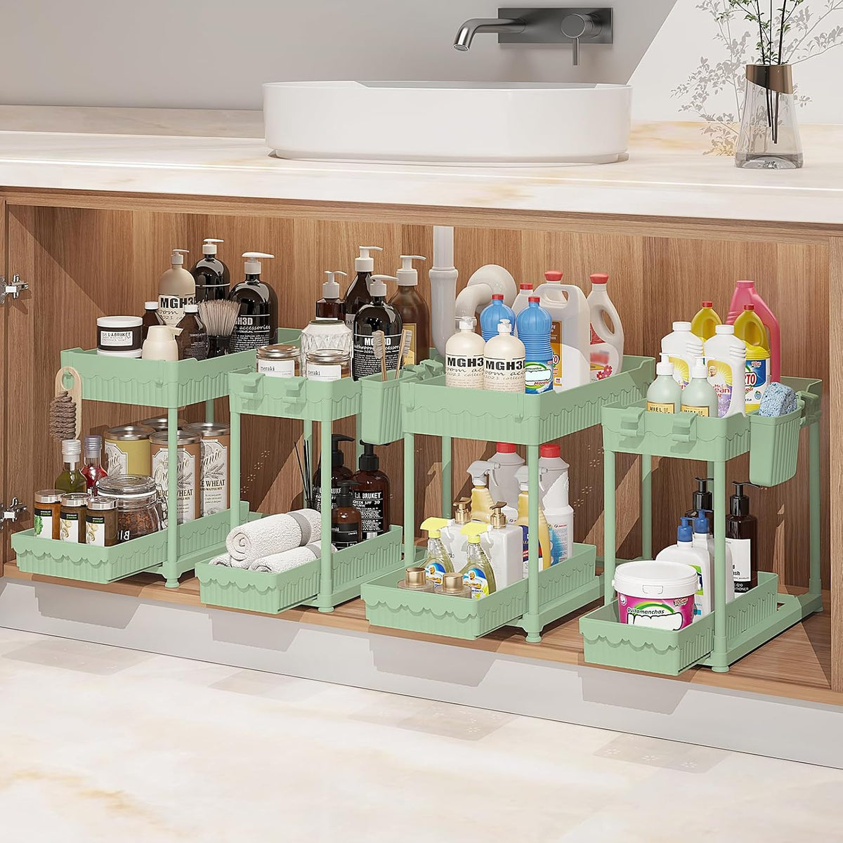 4-Pack 2-Tier Under Sink Organizer with Pull Out Drawers