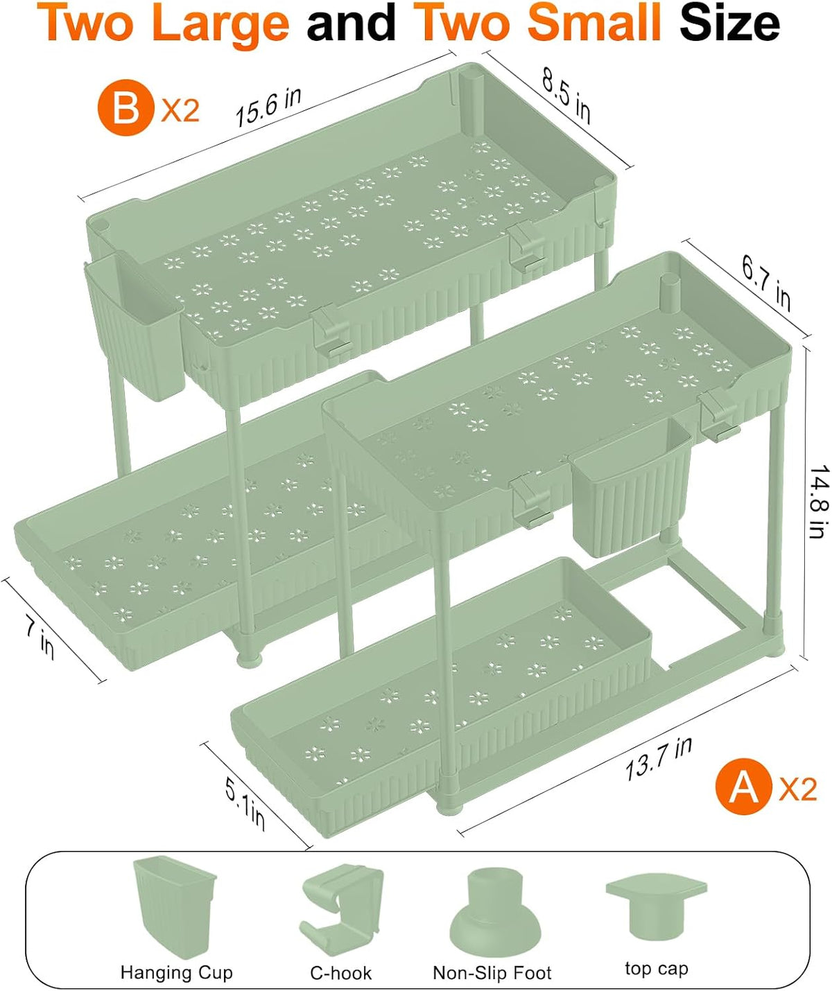 4-Pack 2-Tier Under Sink Organizer with Pull Out Drawers