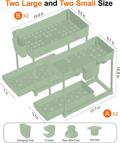 4-Pack 2-Tier Under Sink Organizer with Pull Out Drawers