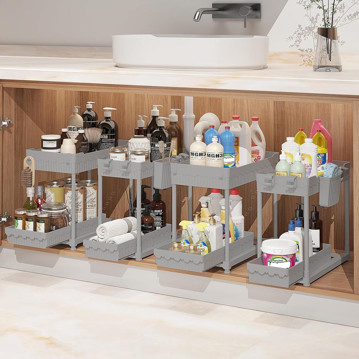 4-Pack 2-Tier Under Sink Organizer with Pull Out Drawers