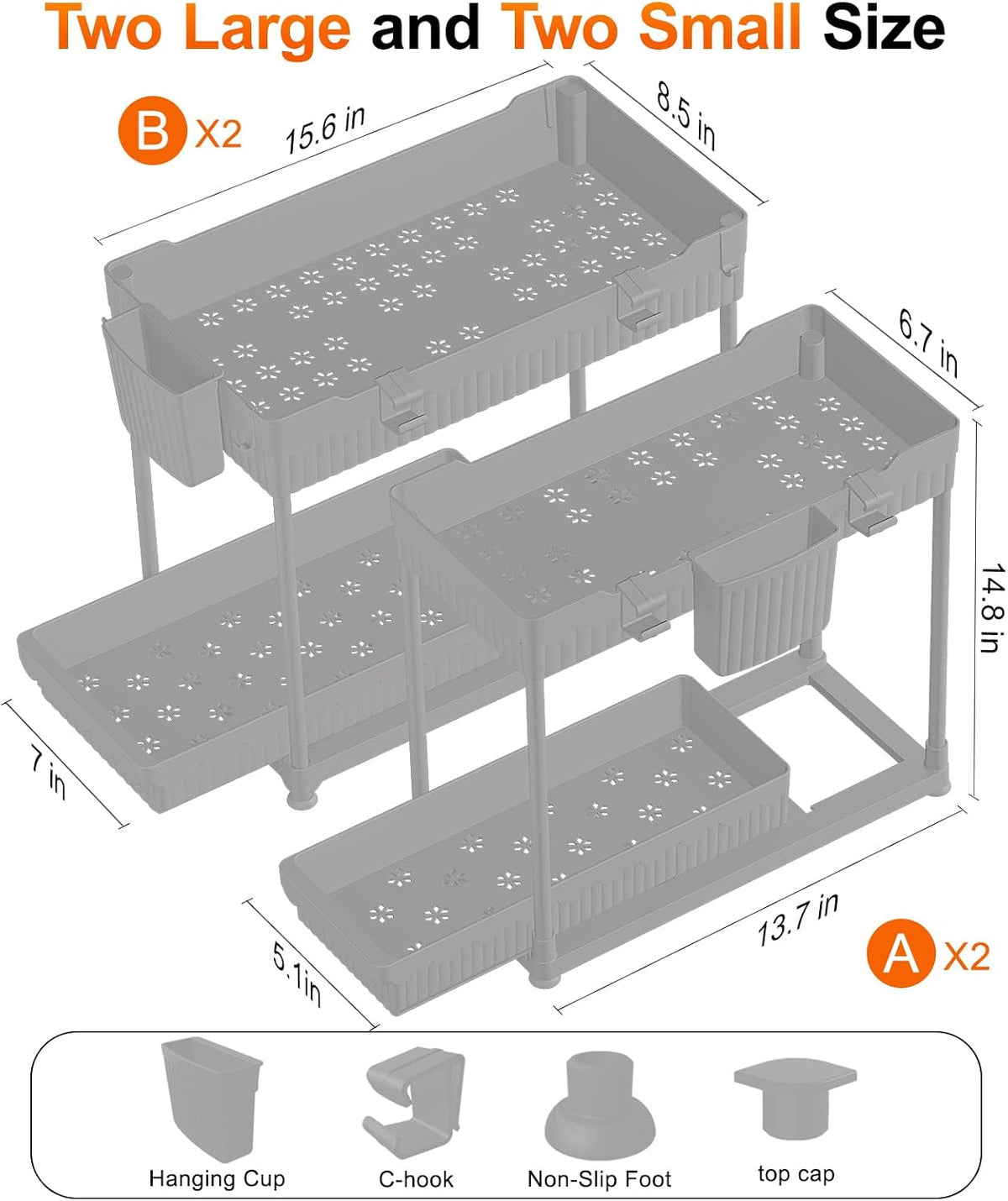 4-Pack 2-Tier Under Sink Organizer with Pull Out Drawers