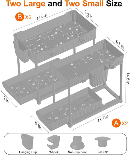 4-Pack 2-Tier Under Sink Organizer with Pull Out Drawers