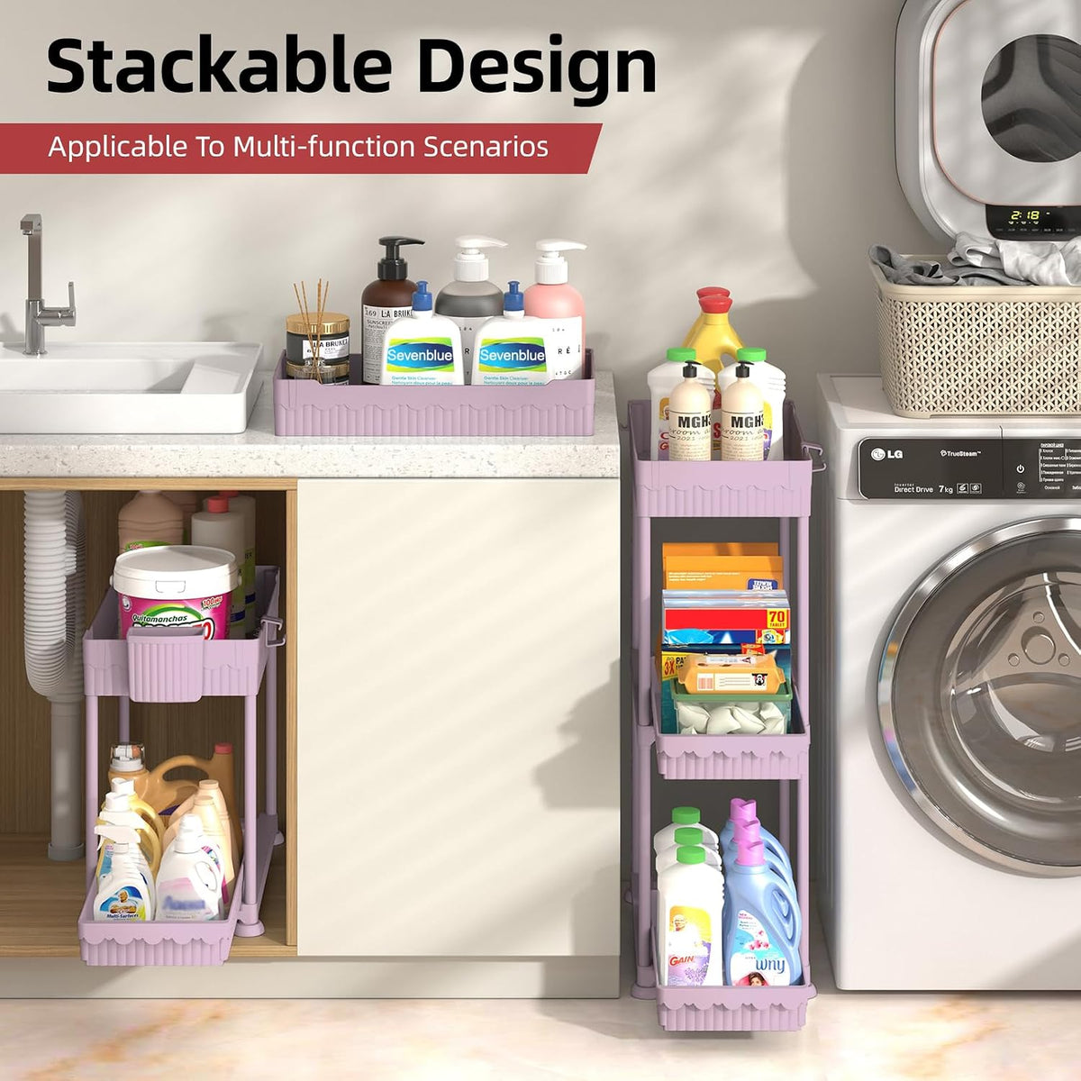 4-Pack 2-Tier Under Sink Organizer with Pull Out Drawers