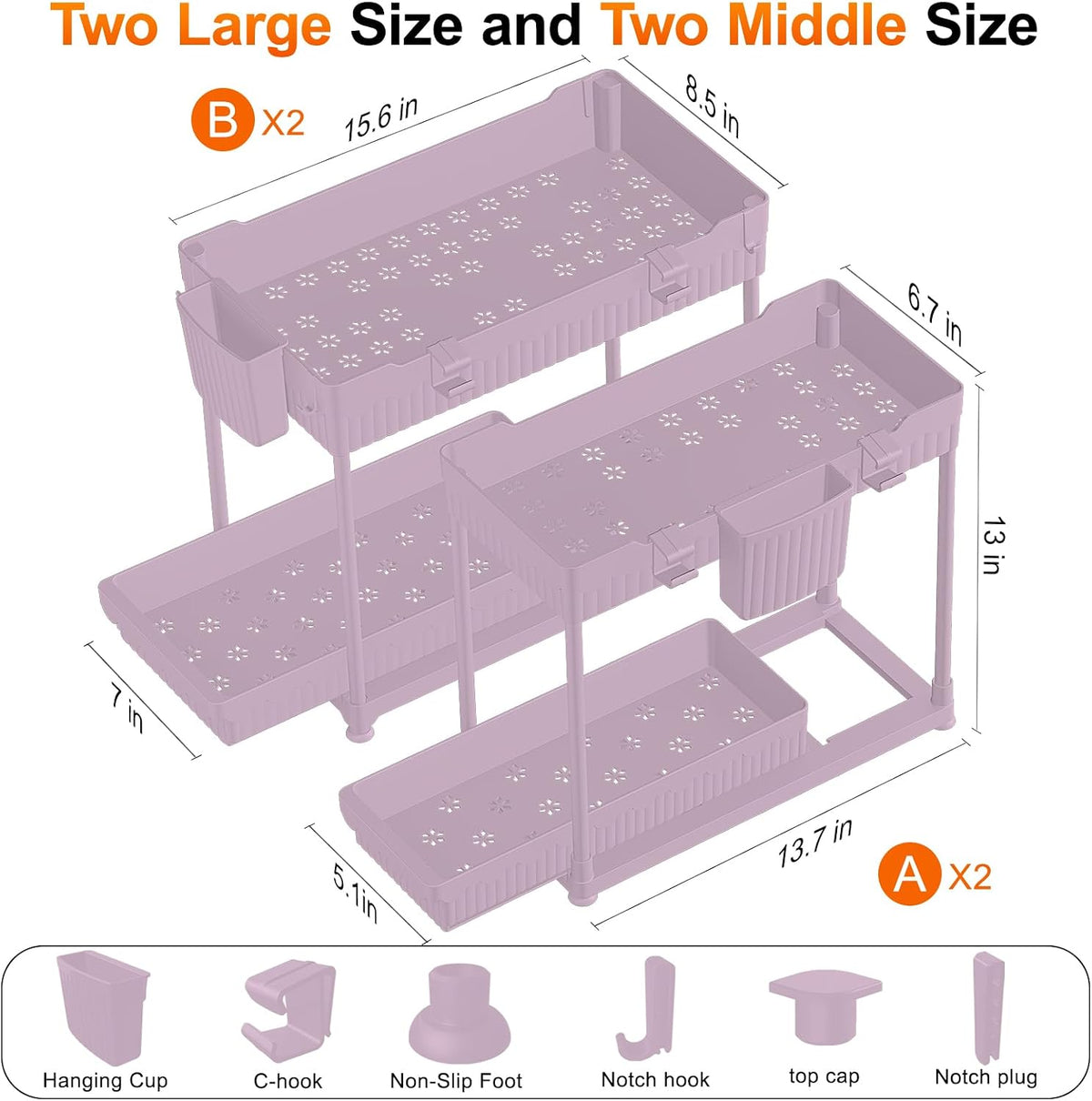 4-Pack 2-Tier Under Sink Organizer with Pull Out Drawers