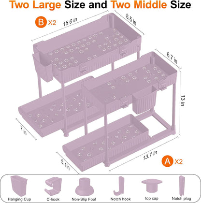 4-Pack 2-Tier Under Sink Organizer with Pull Out Drawers