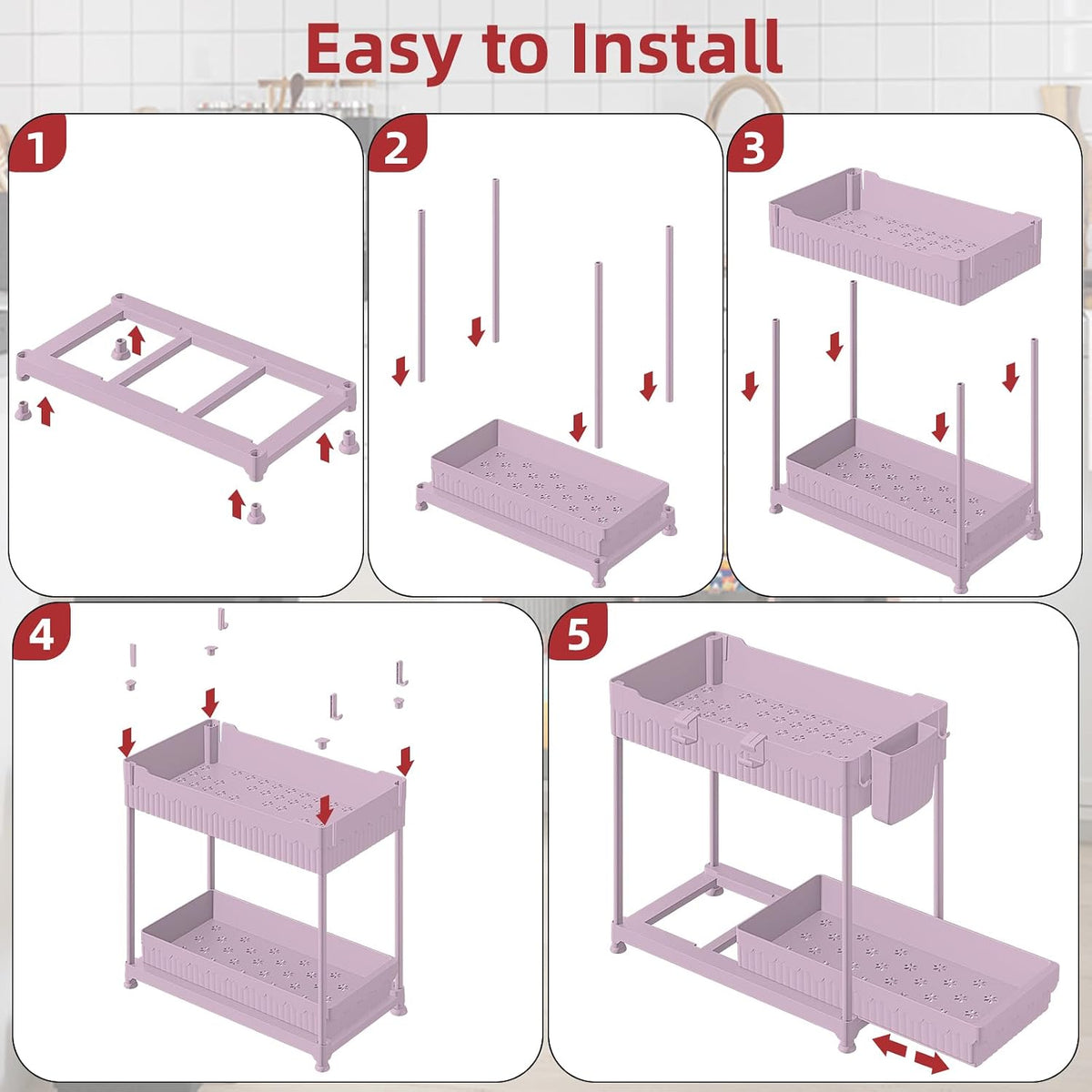 4-Pack 2-Tier Under Sink Organizer with Pull Out Drawers